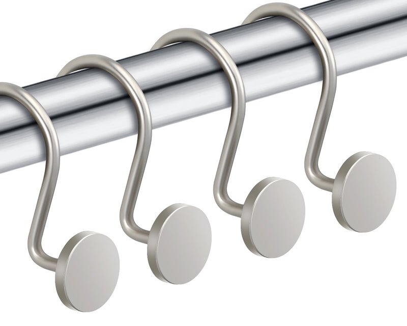 ZESLMG Shower Curtain Hooks, Nickel Shower Curtain Rings Rustproof Metal Round Decorative Shower Hooks Rings for Bathroom Shower Rods Curtains, Set of 12 Heavy Duty Solid Hooks - Image 2
